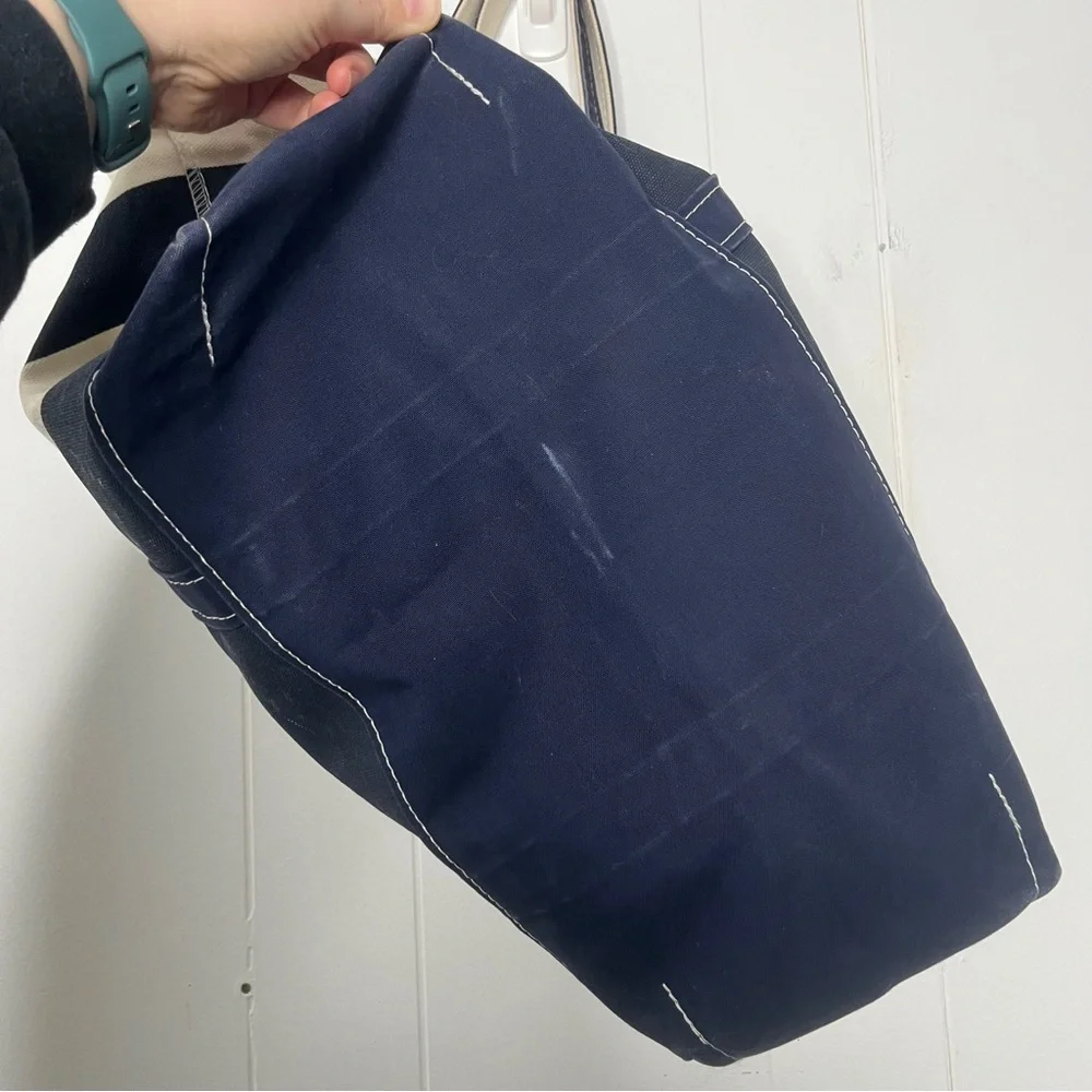 L.L. Bean Boat and Tote Striped Canvas Bag Navy & Cream Zip Top Large - Picture 13 of 14